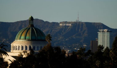 The Hollywood sign is seen on a clear day from Los Angeles