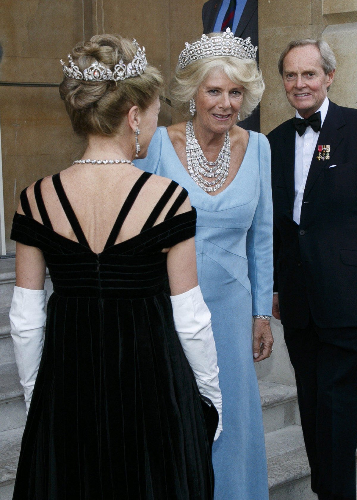The Duchess of Cornwall arrives for the Waterloo Banquet hosted by the Duke and Duchess of Wellington at Apsley House in London on June 18, 2015 (John Philips/PA Images/Alamy)