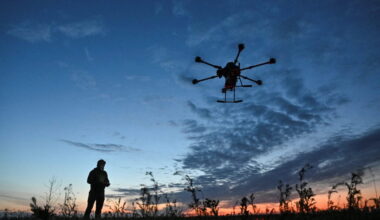 FILE PHOTO: Ukrainian servicemen launches a Vampire combat drone before flying over positions of Russian troops in Zaporiz...