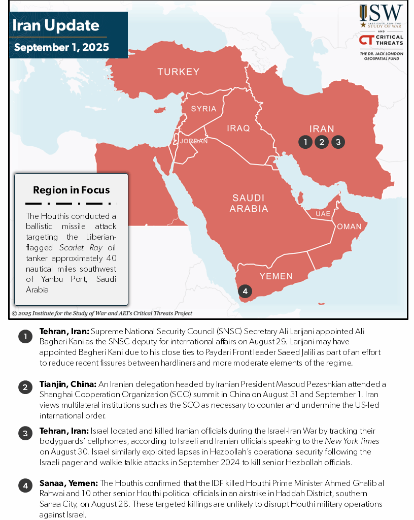 Iran Update, September 1, 2025