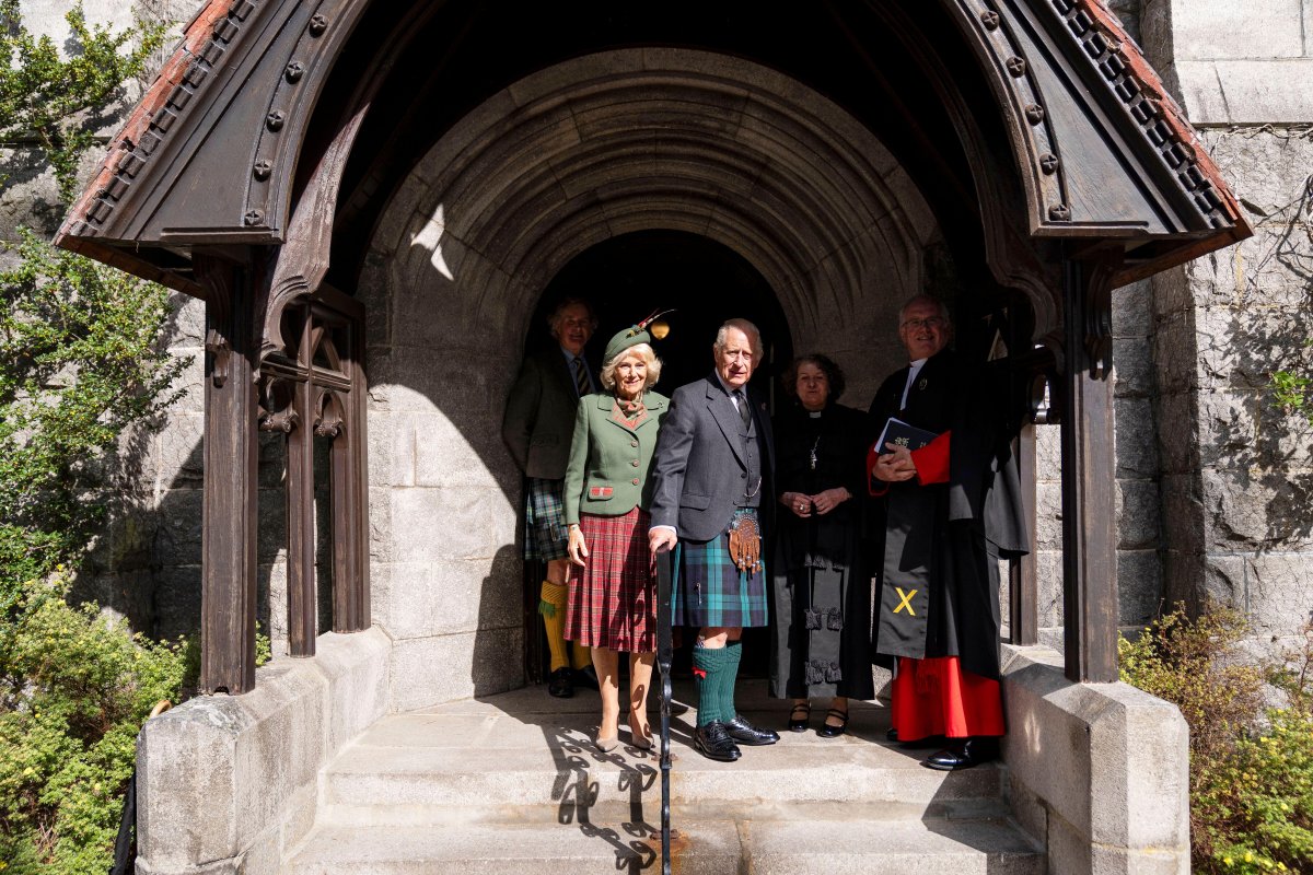 King Charles III and Queen Camilla attend a Sunday church service at Crathie Kirk near Balmoral on September 7, 2025 (Aaron Chown/PA Images/Alamy)