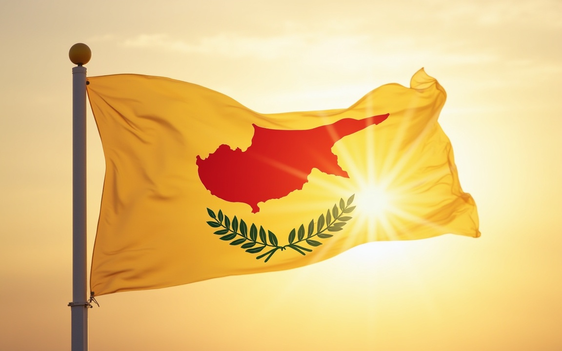 A flag of Cyprus waving in a sunny background.