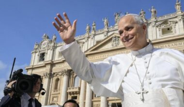 Pope Leo XIV greets the crowd at his Sept. 17, 2025, general audience.