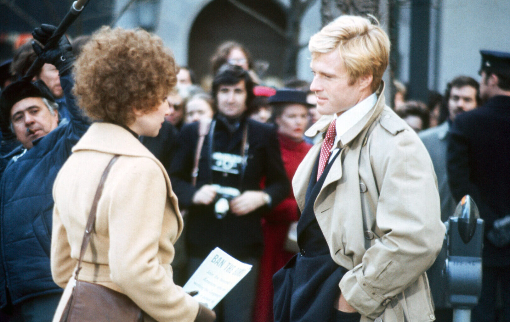 Robert Redford and Barbra Streisand are pictured in New York City circa 1972 while filming "The Way We Were."
