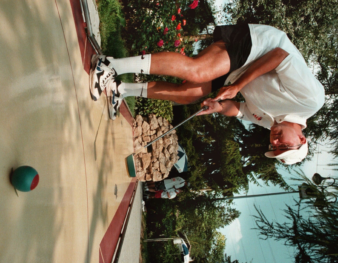 Professional at work: Swiss minigolfer Michel Eggenschwiler at the World Minigolf Championships in Studen, Bern, in August 1997.