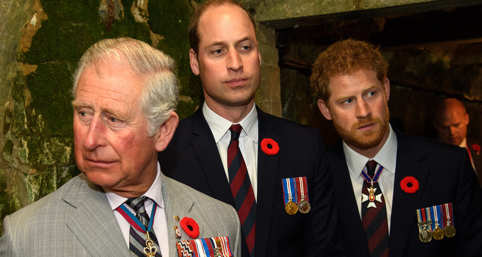 LILLE, FRANCE - APRIL 09: Prince Charles, Prince of Wales, Prince William, Duke of Cambridge and Prince Harry tour a tunnel made during WWI during the commemorations for the 100th anniversary of the battle of Vimy Ridge on April 9, 2017 in Lille, France. (Photo by Pool/Samir Hussein/WireImage)
