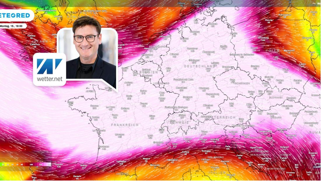 Die Spitzenböen am Montag (15. September) in 8 bis 11 km Höhe. 