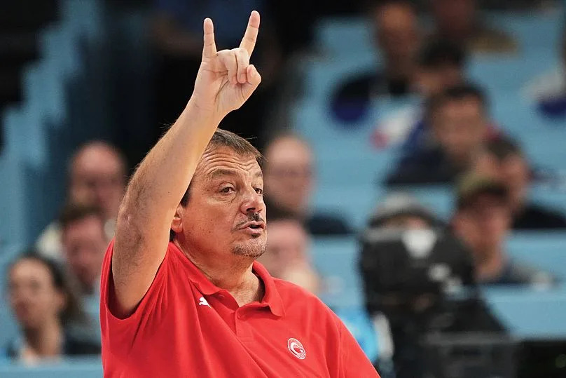 Turkish coach Ergin Ataman is seen during the EuroBasket final match at the Riga Arena in Riga, Latvia, 14 September 2025.
