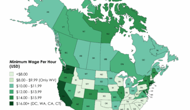 [OC] Minimum Wage Per Hour (USD) by State and Province