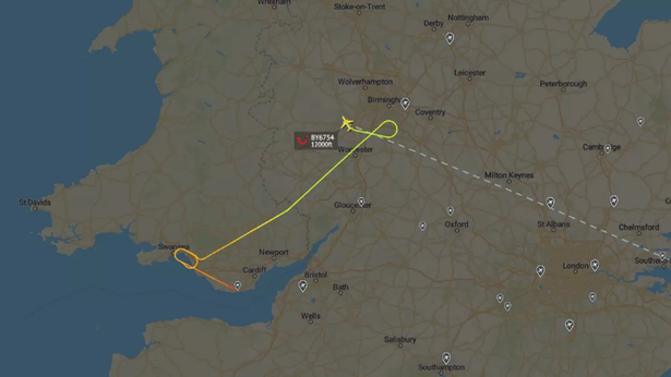 The flight path after the plane had to divert