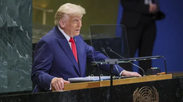 US President Donald Trump speaking at the United Nations General Assembly on Tuesday
