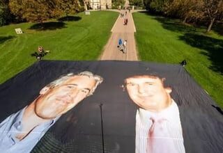 ‘Everyone Hates Elon’ group unfurls 1300ft banner of Trump and Epstein photo outside Windsor Castle, protest organised for tomorrow