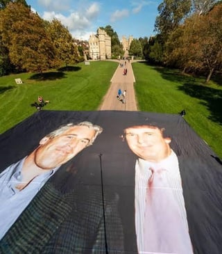 ‘Everyone Hates Elon’ group unfurls 1300ft banner of Trump and Epstein photo outside Windsor Castle, protest organised for tomorrow