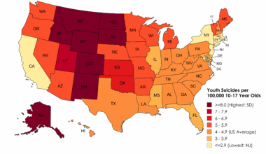 [OC] Annual Youth Suicides per 100,000 10-17 Year Old's by US State (2009-2023)