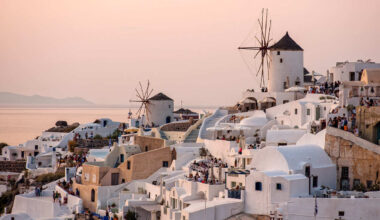 Oia Seen From Oia Castle In Santorini, Greece