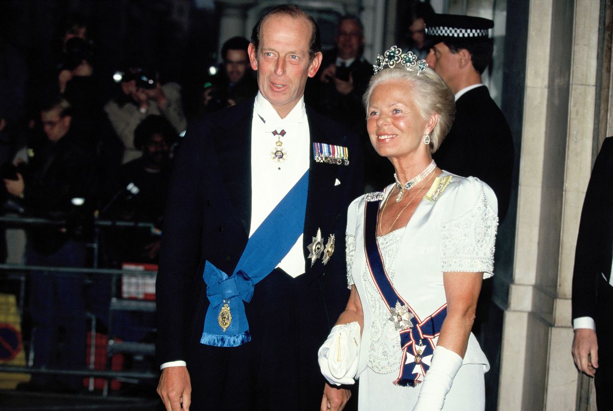 LONDON, UNITED KINGDOM - APRIL 25:  Prince Edward, Duke of Kent, and Katharine, Duchess of Kent, attend the State Banquet given by Former Polish President Lech Walesa in honor of the Queen on April 25, 1991 in London, England.  (Photo by Georges De Keerle/Getty Images)