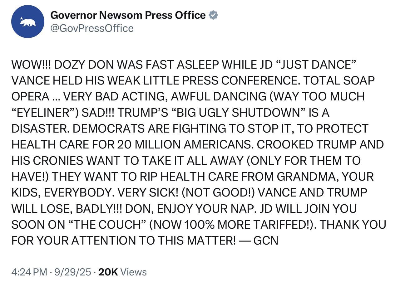 MAGATS are professional liars. They hold the majority in Congress, the Senate, and the Executive branch, yet somehow the shutdown is “Democrats’ fault.” That’s like eating the whole pizza, spilling it on the floor, and then blaming the delivery guy for the mess.