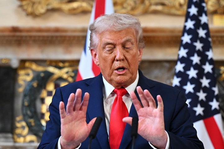 President Donald Trump attends a joint press conference with Britain's Prime Minister Keir Starmer at Chequers near Aylesbury, England, on Sept. 18, 2025.