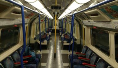 London underground Piccadilly line late at night.