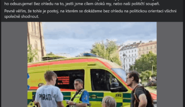 Byl napaden dobrovolník rozdávající Pirátské Listy a kolemjdoucí, který se ho zastal (ten skončil v nemocnici po kopancích do hlavy).