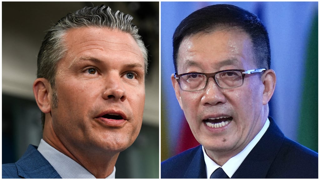 Pete Hegseth (left) and Dong Jun held talks on Tuesday evening. Photos: handout