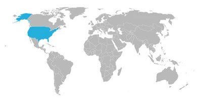 The countries that pay Trump’s tariffs are colored blue on this world map.