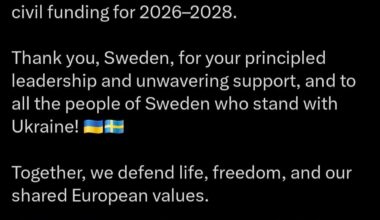 Sweden announces their 20th military aid package to Ukraine worth 836 million dollars