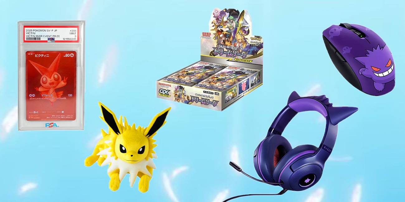 Pokemon merch and collectibles from cards to plushies at Meccha Japan