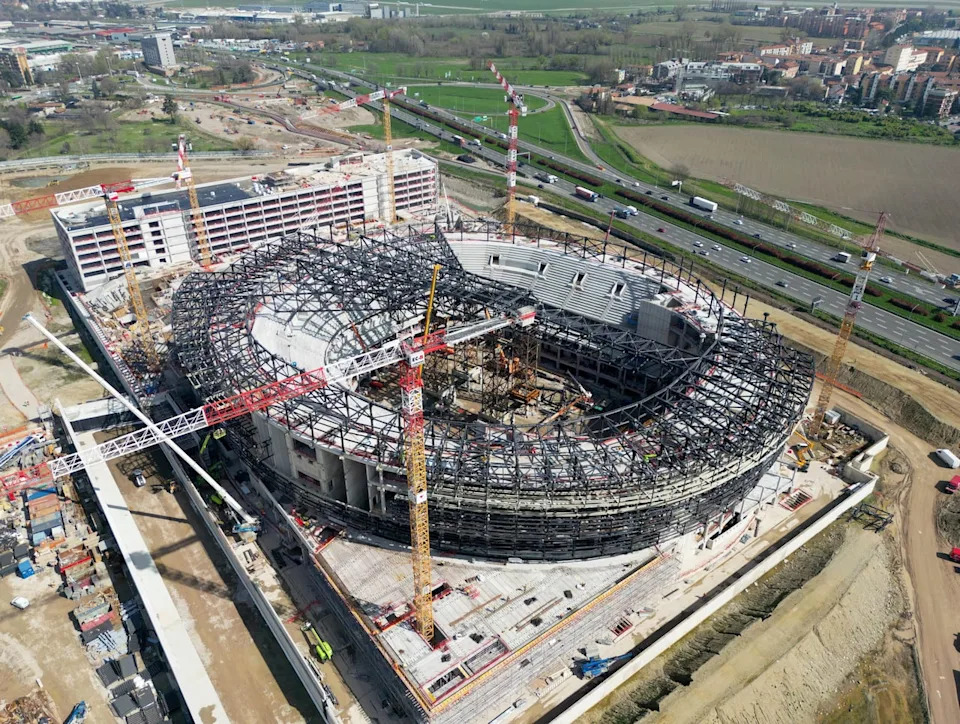 MILANO, ITALY - MARCH 27: An aerial view of the Milano Santagiulia Ice Hockey Arena located in the Santa Giulia district of Milan, onn the occasion of the 2026 Olympic Games, a new multi-purpose arena will be inaugurated, where 10,000 people will be able to admire the best national teams and the great international stars of ice hockey and para ice hockey, on March 27, 2025 in Milano, Italy. (Photo by Claudio Villa/Getty Images)