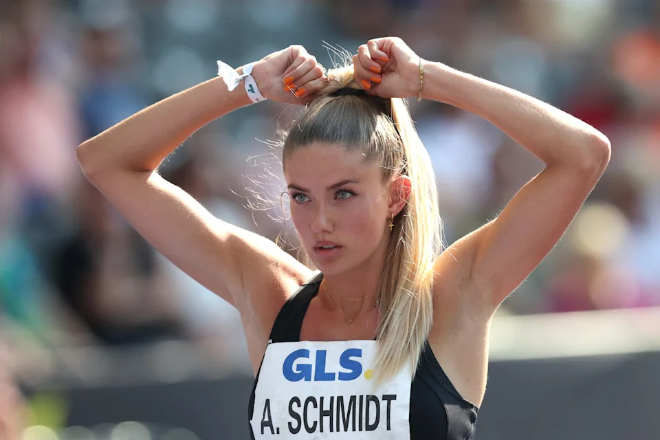 BERLIN, GERMANY - JUNE 26: Alica Schmidt of SSC Berlin prepares for the Women's 400m Final on day 4 of the multi sport event Die Finals at Olympiastadion on June 26, 2022 in Berlin, Germany. (Photo by Alex Grimm/Getty Images)