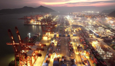 Containers are seen at the port in Lianyungang, in China’s eastern Jiangsu province.