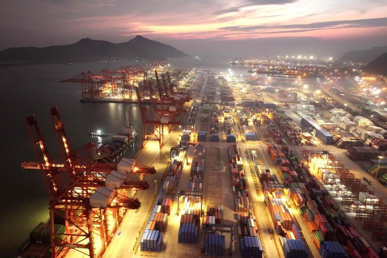 Containers are seen at the port in Lianyungang, in China’s eastern Jiangsu province.