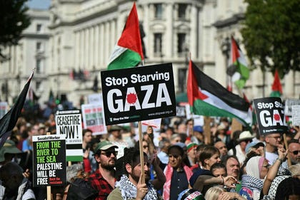 A pro-Palestinian march in central London, earlier in September. Credit: Justin Tallis/AFP A pro-Palestinian march in central London, earlier in September.