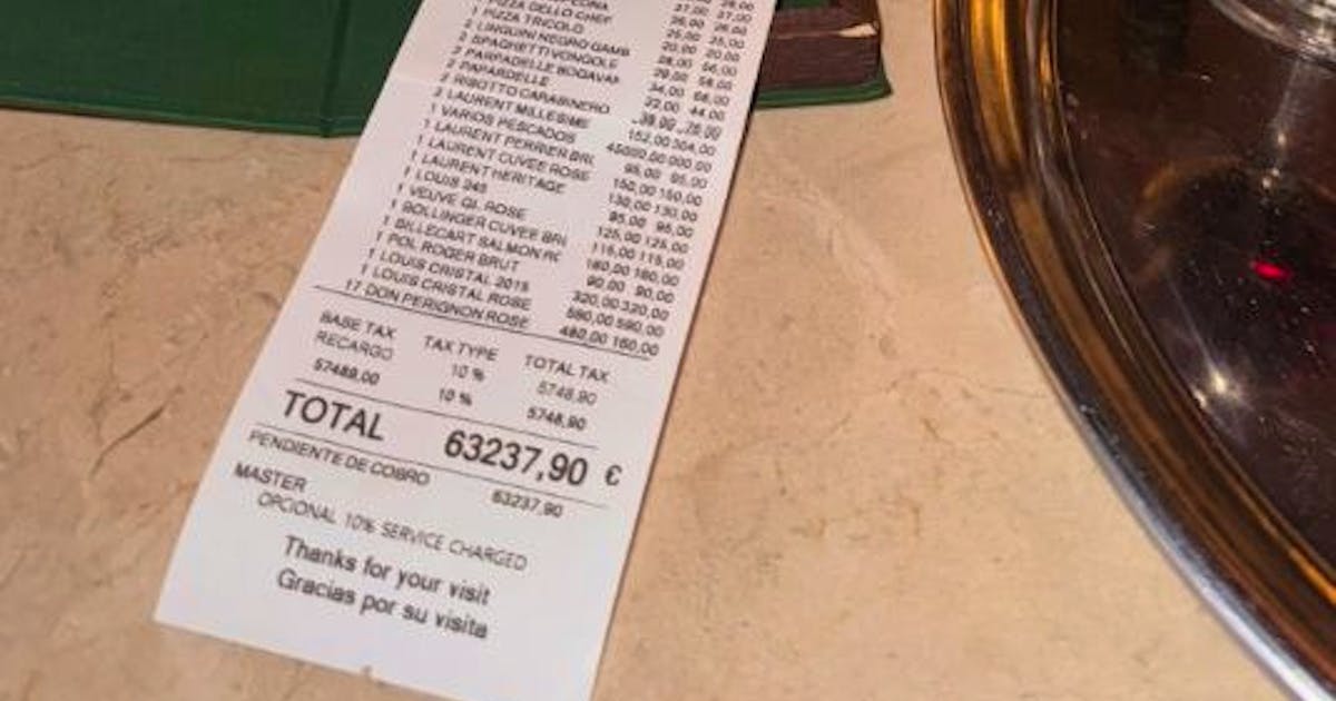 63'237 Euro für ein Abendessen: Restaurant veröffentlicht Gäste-Rechnung – und geht viral
