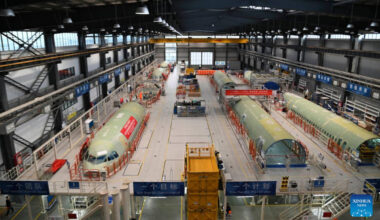 This photo taken on July 15, 2025 shows the site of the fuselage equipping program of the Airbus and the Aviation Industry Corporation of China Xi