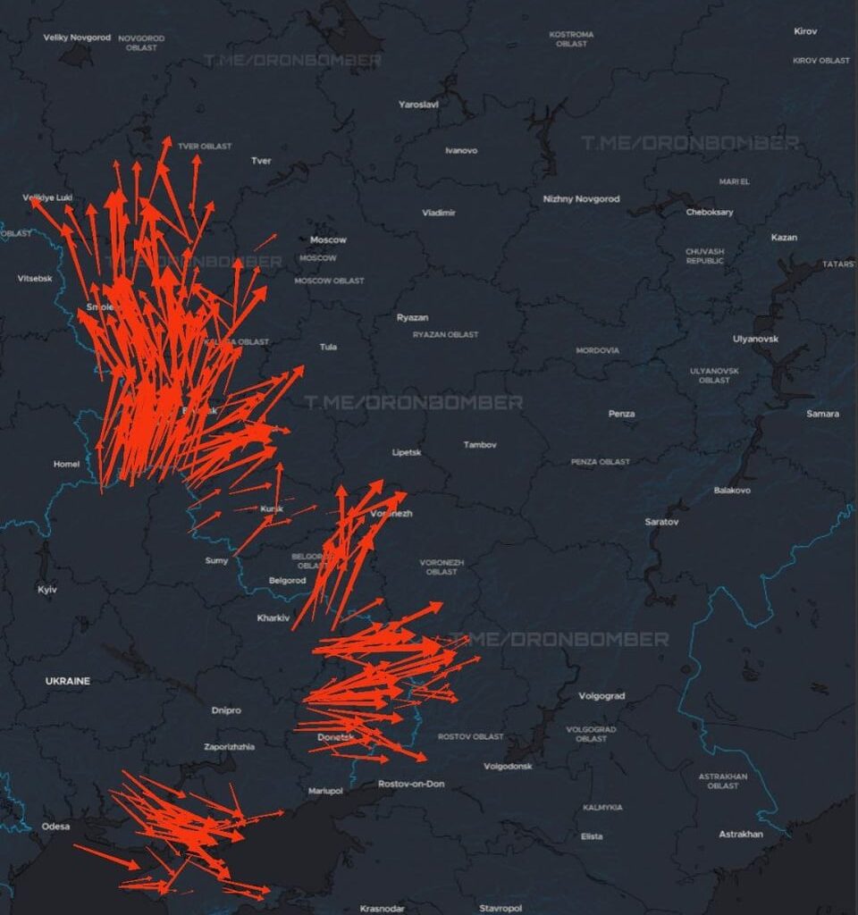 Ukrainian long-range drones and USVs are attacking Russian military facilities. Information is current as of 00:00.
