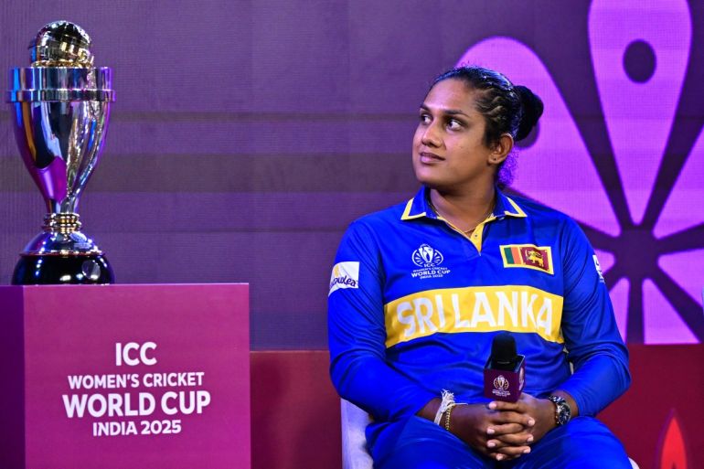 Sri Lanka's captain Chamari Athapaththu attends a press conference in Colombo on September 26, 2025, ahead of the 2025 ICC Women's Cricket World Cup. (Photo by Ishara S. KODIKARA / AFP)