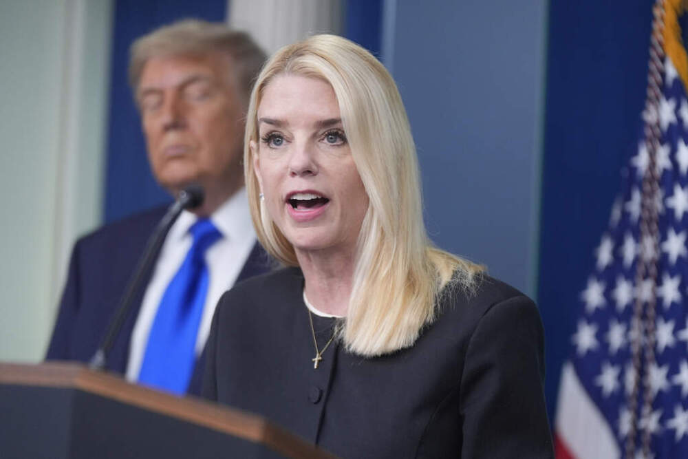 Attorney General Pam Bondi speaks to the media in the briefing room of the White House in Washington. (Manuel Ceneta/AP)