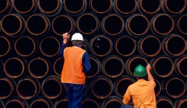 Workers checking gas pipes. The Botas deal includes the supply of 70 billion cubic metres of natural gas from US sources over the next 20 years