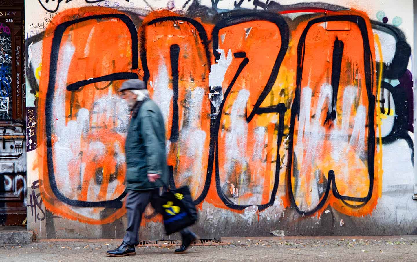 Graffiti reading “Gaza” in Berlin’s diverse Neukölln neighborhood.