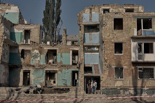 Destroyed buildings in Kyiv, Ukraine