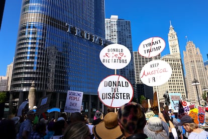 Labor Day protest at Trump Tower, Chicago, September 1.