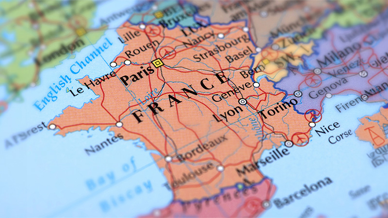 Map of France. Selective Focus.
