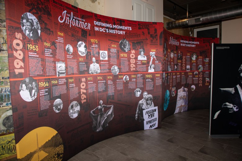 Exhibit wall timeline of historic moments in Washington, D.C. at the Visual Legacy Exhibit.