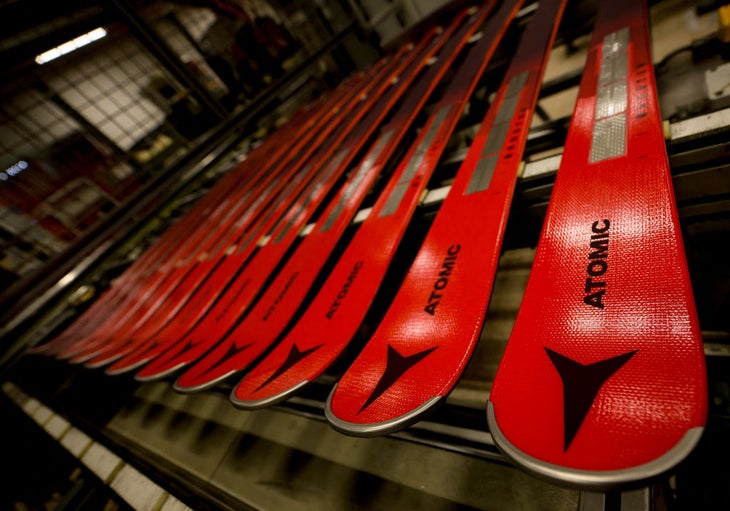 Skis are seen at the Atomic Austria GmbH factory