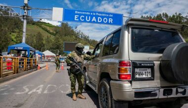 View of the Rumichaca international bridge on the Ecuador-Colombia border in Tulcan, Ecuador on April 12, 2025.
