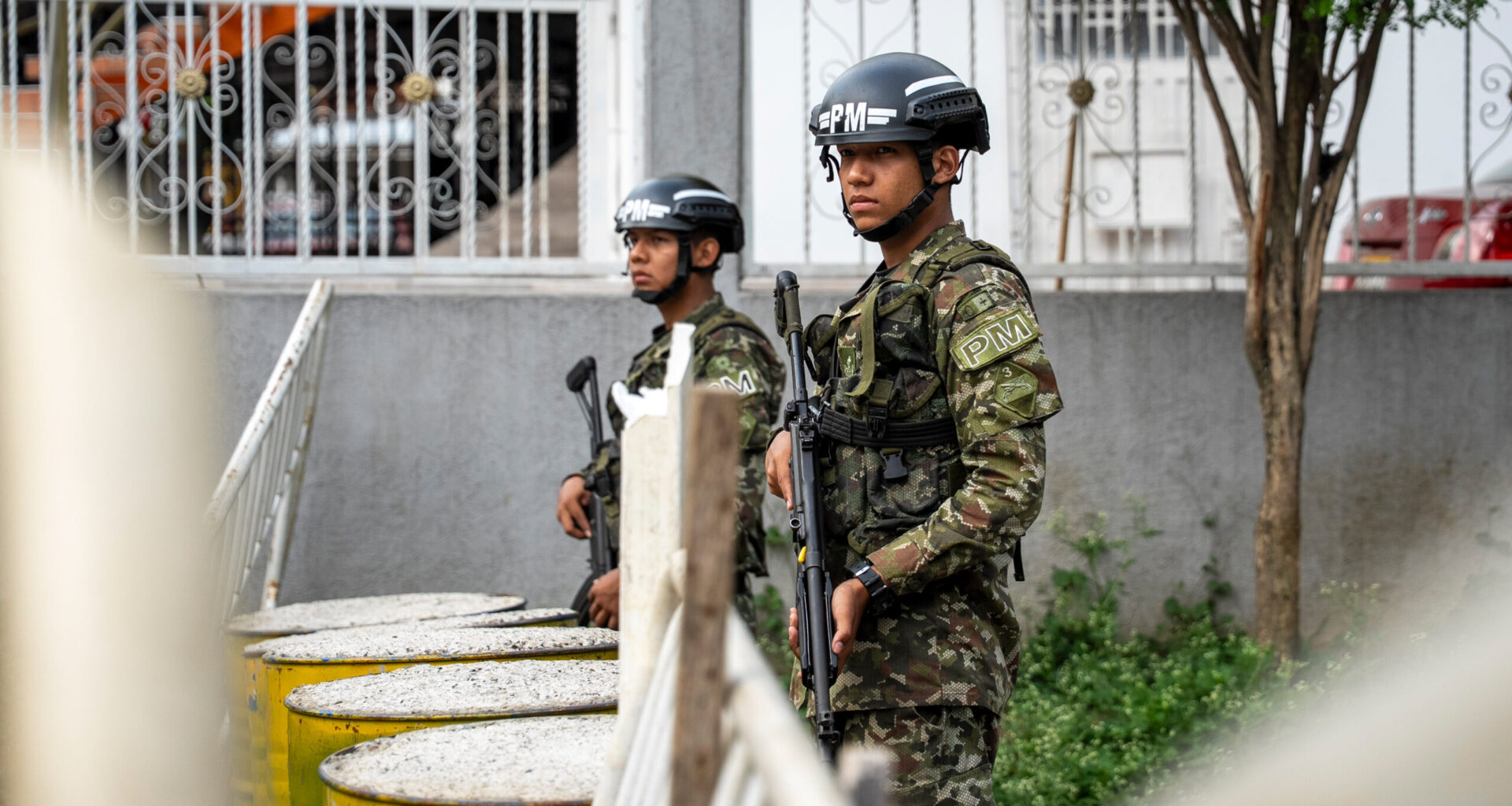 Members of the military at a checkpoint in Cali, Colombia, on Sept. 16, 2025.
