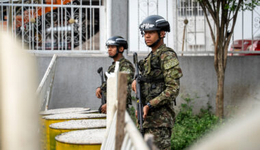Members of the military at a checkpoint in Cali, Colombia, on Sept. 16, 2025.