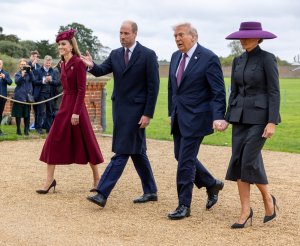 Catherine, Princess of Wales (L) and Prince William, Prince of Wales (2nd L) arrive at Windsor Castle with US President Donald Trump and First Lady Melania Trump on day two of the US President Donald Trump's second state visit to the UK on September 17, 2025 in Windsor, England. (Photo by Ian Vogler - WPA Pool/Getty Images)