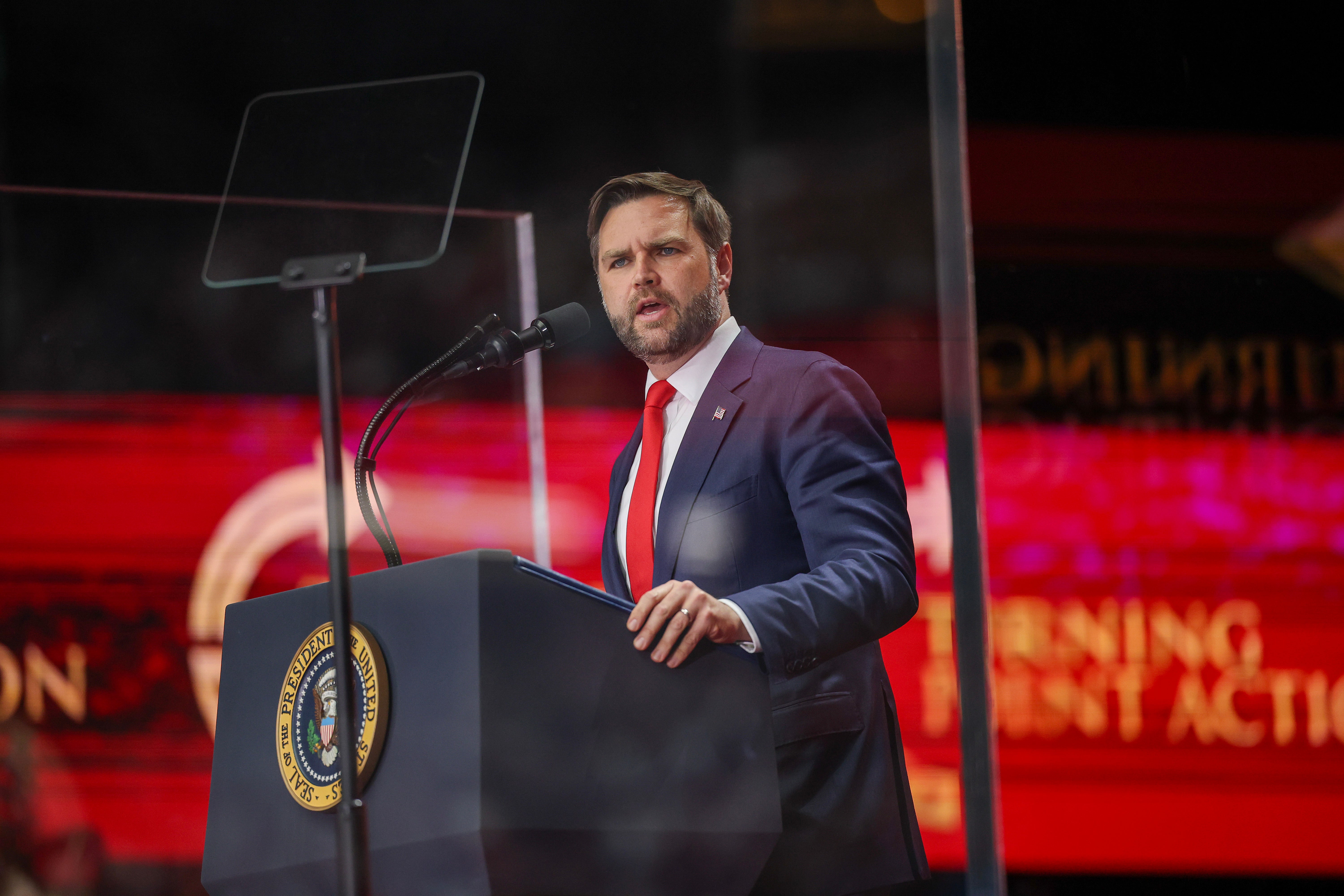 Vice President JD Vance speaks during the memorial service for political activist Charlie Kirk